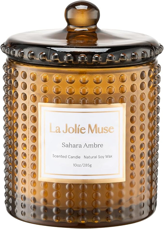 LA JOLIE MUSE Sahara Amber Scented Candles for Home, Natural Soy Wax 55 Hrs | Luxury Brown Jar Candle, Clean Non Toxic, Gift for Women & Men, Decorative Candles, Pretty Candle, Bergamot, Musk & Patchouli