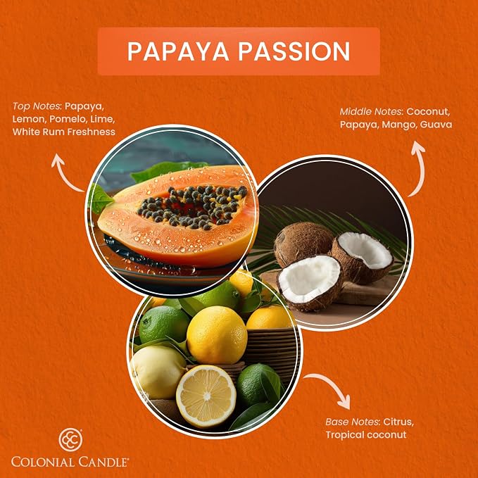 Colonial Candle Papaya Passion Scented Candle Jar, Highly Fragranced Candles for Home Scented, Mottled Wax Candle, 2 Wick, 8 oz - Made in the USA