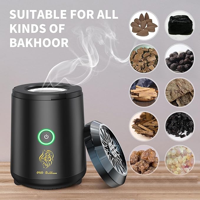 Portable USB Rechargeable Smart Electronic Incense Burner, Electric Incense Burner, Rechargeable Arab bakhoor Muslim Incense Holder for Car and Home