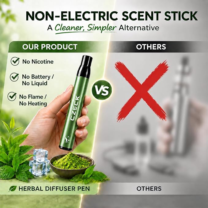 Herbal Diffuser Pen 2 Pack, Macha Green Tea & Mint Personal Aroma Stick, Portable Scent Stick with PCTG Tip & 304 Stainless Steel Tube, Pocket Fresh Aroma Pen for Office, Travel, Gym & Daily Use