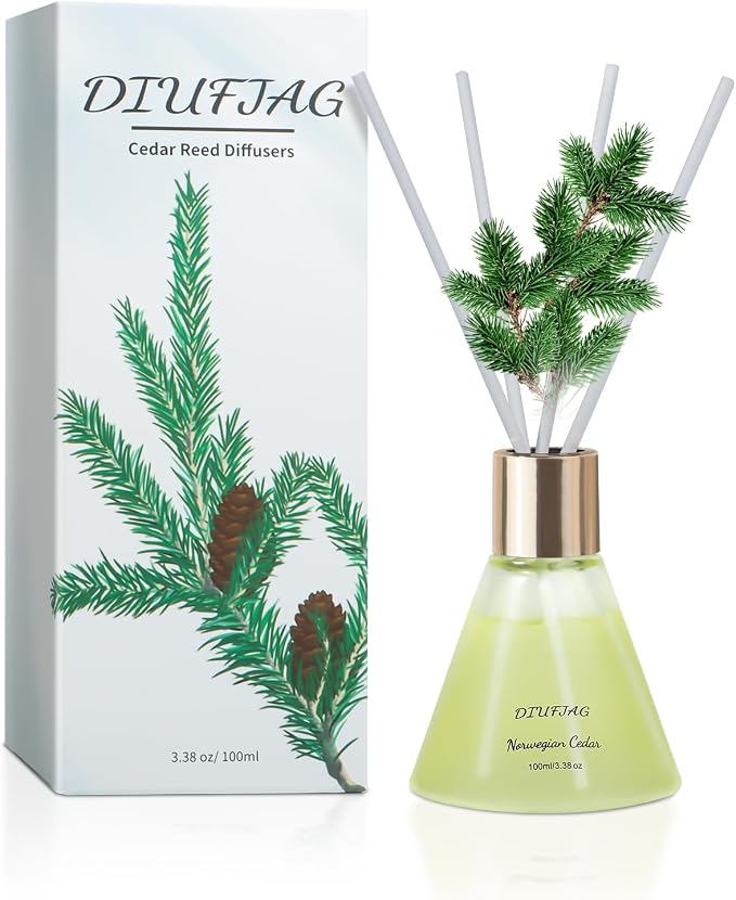 Norwegian Cedar Scent Diffuser with 8 White Fiber Sticks,3.38 oz Reed Diffuser for Room Decoration,Last Up 30 Days
