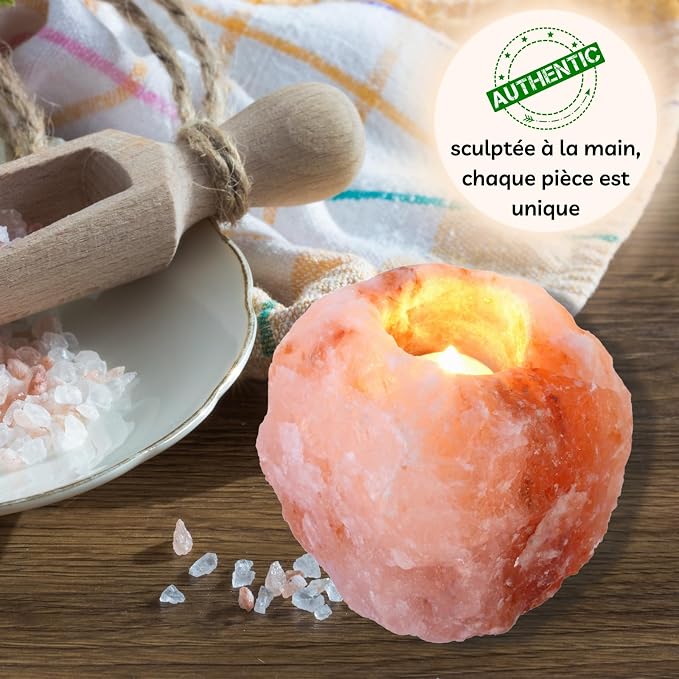 Zen'Light Himalayan Rock Salt Crystal Candle Holder - 1kg - Authentic Natural Himalayan Salt - Hand Carved - Amber Color - Tabletop - Multiple Occasions - General Use / Gifting