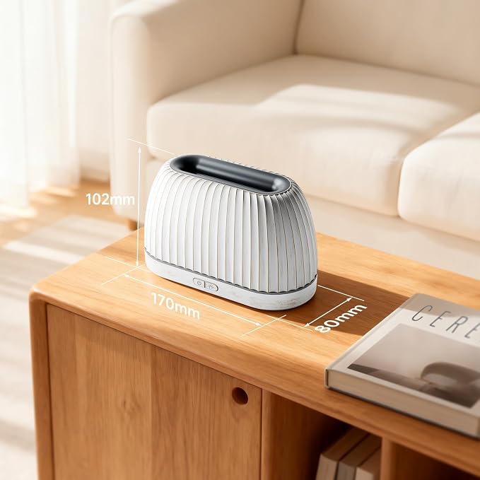 SOULORIGIN Essential Oil Diffuser, Flame Effect Aromatherapy Diffuser with 7-Color LED Lights & Auto Shut-Off, Ultrasonic Diffusers for Home, 120ml Samll Scent Diffuser for Essential Oils - White
