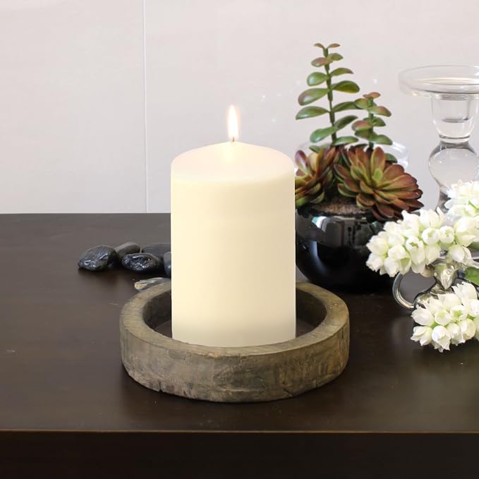 Stonebriar 6, Tall 3 x 6 Inch 65 Hour Long Burning Unscented Ivory Wax Pillar Candles (Pack of 4. 24 Count Total)