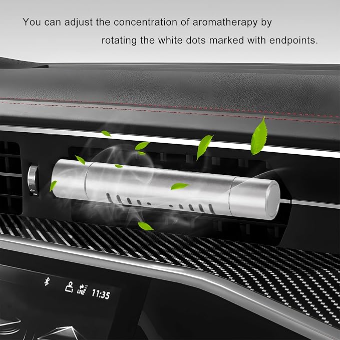 2 PCS Car Air Freshener Diffuser Vent Clips, Refillable Cylindrical Oil Diffuser Clip with 12 Unscented Refill Sticks, Essential Vent Air Freshener Interior Decor for Women Men (Silver)
