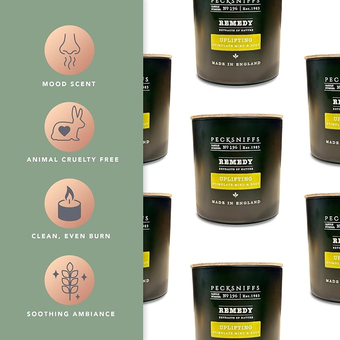 Pecksniff’s Aromatherapy Uplifting Candle 3 Wick 18.16 oz/515 g, Citrus Green Tea Fragrance, Grapefruit Lemon Notes, Energizing Luxury Glass Candle for Home and Gifts