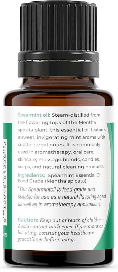 Viva Doria Spearmint Essential Oil, 100% Pure, Natural Spearmint Essential Oil, Spicata Variety, Undiluted, for Aromatherapy | Food Grade, 15 mL (0.5 Fluid Ounce)