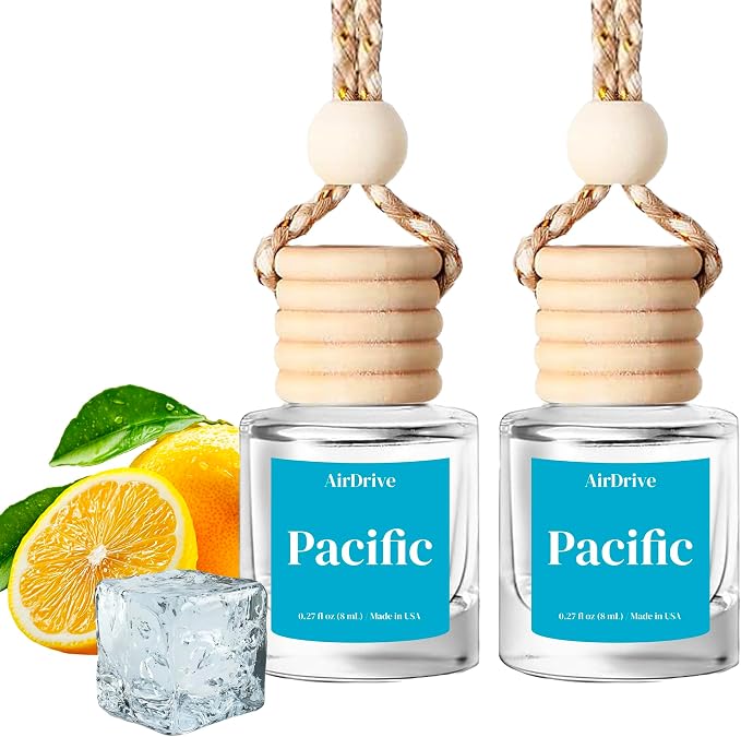 Car Air Freshener Cool Ice & Citrus Pacific 2 Pack Hanging Air Freshener Diffuser, Cute Car Accessories, Air Freshner for Women & Men Gift Non-Toxic Car Scent Long Lasting Oil Diffuser, Made in USA