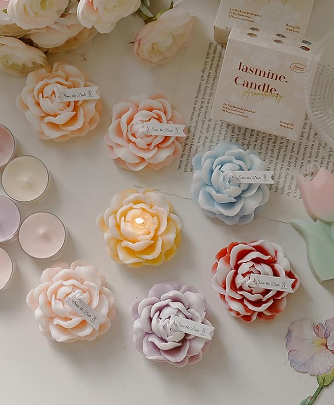 Jasmine Flower Shape Scented Candle,50G Multicolour Romantic Soy Wax Aesthetic Decorative Healing Candle for Valentine's Day Wedding Birthday,Prefect Gift for Meditation Stress Relief Mood (Purple)