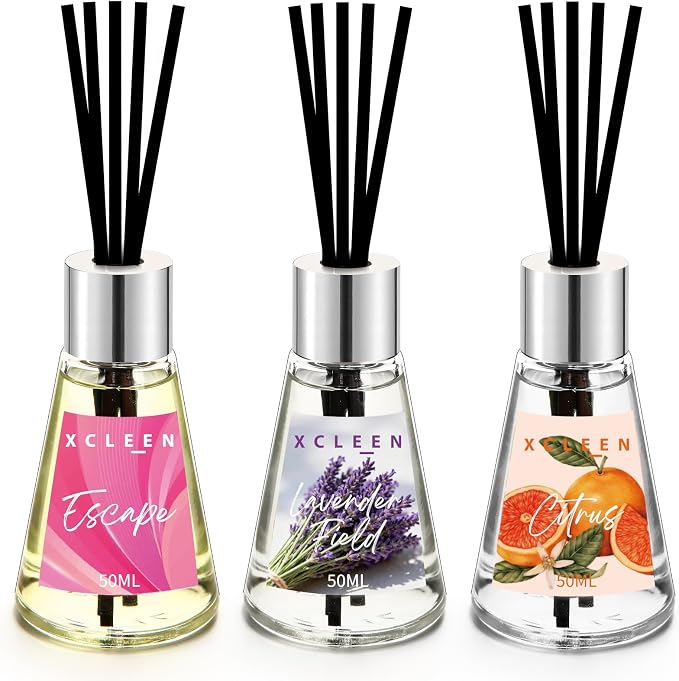 Xcleen Reed Diffuser of 3 Pack, Escape Lavender Citrus Oil Diffusers with Sticks, Reed Diffusers for Home Bathroom Bedroom, Each 1.7Fl Oz, Total 5.1Oz
