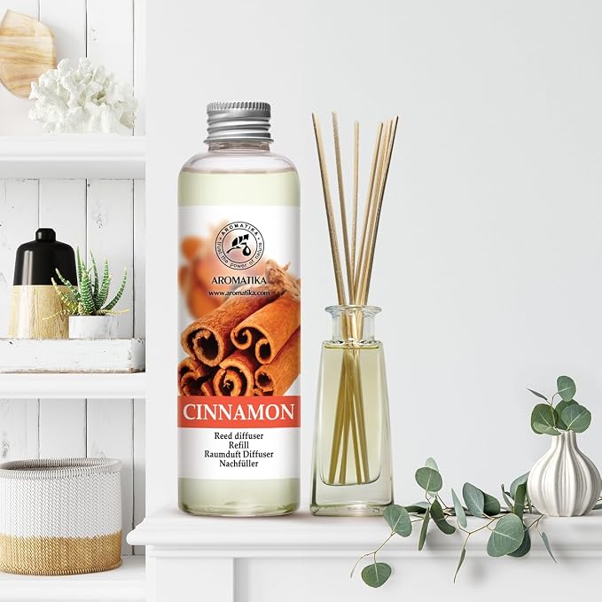 Cinnamon Reed Diffuser Refill with Natural Essential Cinnamon Oil 6.8 Fl Oz - Fresh & Long Lasting Fragrance - Reed Diffuser Oil Refill for Aromatherapy - Home - Fitness - Boutique