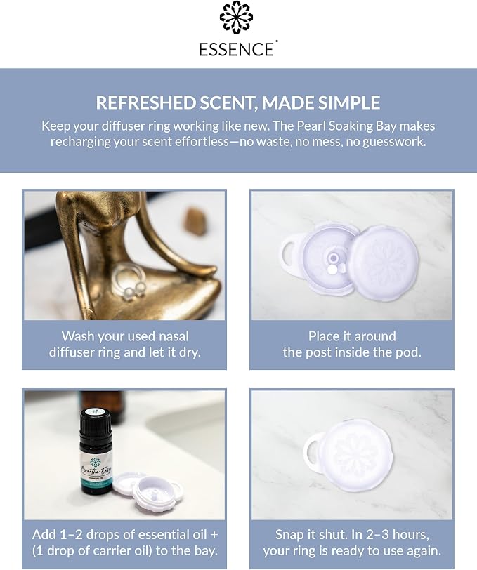 Essence Pearl Travel Case | Energy Essential Oil | Aromatherapy Nasal Diffuser & Essential Oil Carrying Case | Peppermint & Citrus Blend | Travel-Friendly Kit | White Pod