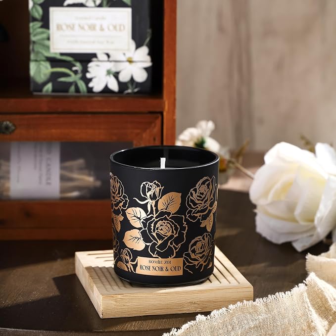 ROMIIE ZOI Scented Candle - Rose Noir & Oud- 6oz Aromatherapy Soy Wax Jar Candle for Home, Gifts for Women - 170g