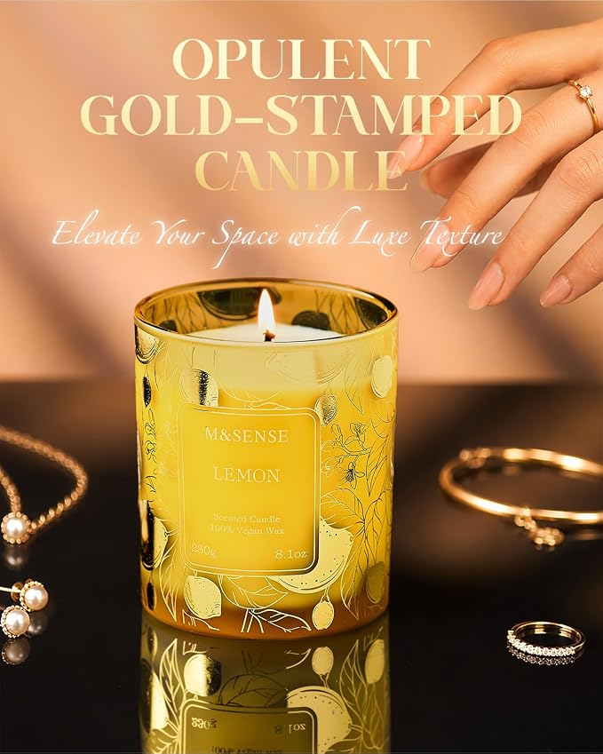 M&SENSE Lemon Soy Candle, Non Toxic 8.1oz 42-Hour Long Burning, Citrus Clean Summer Kitchen Office Stress Relief Home Fragrance
