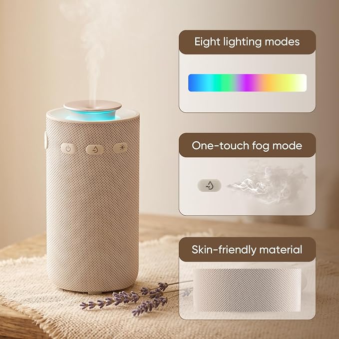 Stillstorm Waterless Diffuser for Essential Oil, Portable Aromatherapy Diffuser, Car Air Freshener with 8 Light Colors, Fabric Material Scent Air Machine for Home, Office, Essential Oils Excluded
