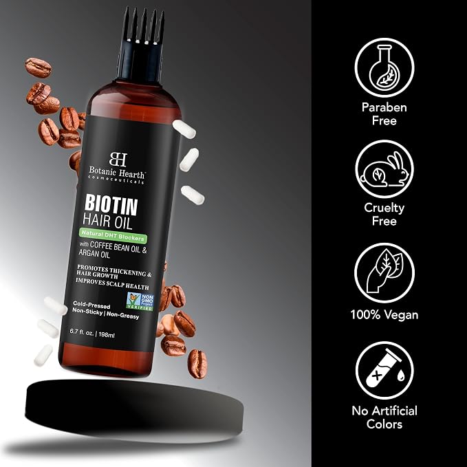 Botanic Hearth Biotin Oil for Hair Growth & Hair Treatment Oils | Strengthening Dry, Frizzy, Damaged Hair & Scalp Treatment | 6.7 Fl Oz