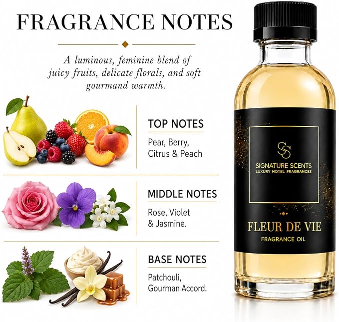 Signature Scents: Luxury Hotel Inspired Fragrance Oils for Diffusers - 4.05 Fl Oz with Bonus Samples (4.05 Fl Oz, Fleur De Vie)