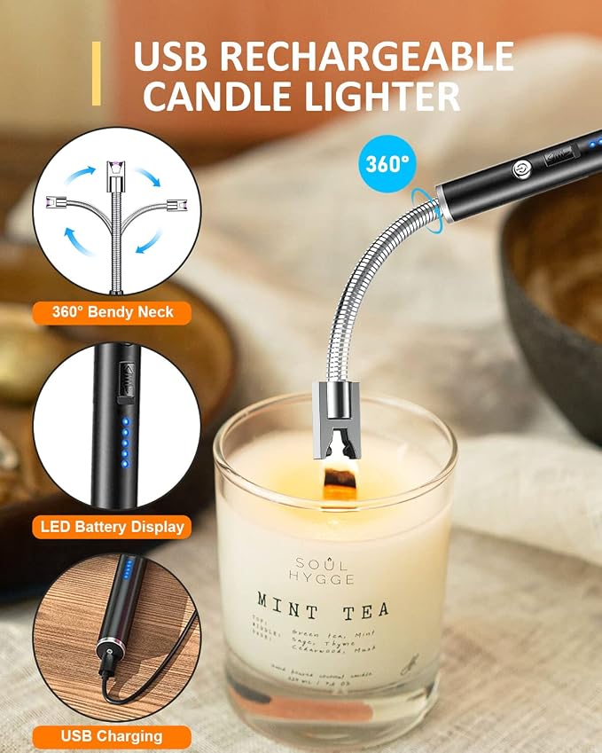 4 in1 Candle Accessory Set - Wick Trimmer, Candle Snuffer, Wick Dipper, Candle Lighters-Stainless Steel Care Kit for Candle Lover