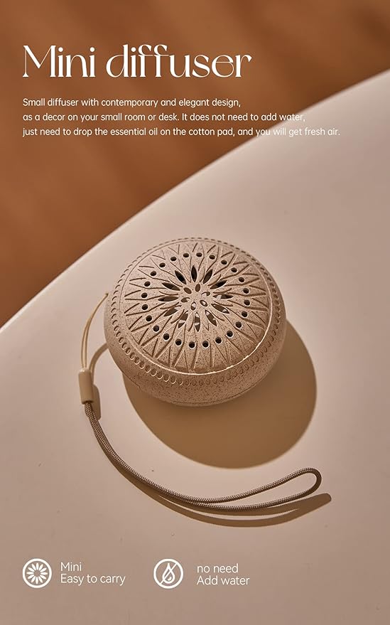 Mini Diffuser Desk Diffuser for Office Mini Essential Oil Diffuser Waterless with 5Pcs Refill Pads Circle Cotton Pad