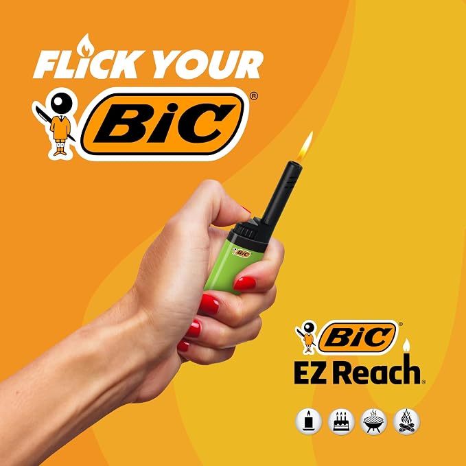 BIC EZ Reach Candle Lighter, The Ultimate Lighter with Wand for Candles, Assorted Colors, 6 Count Pack of Long Lighters for Candles