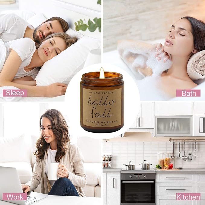 Fall Decorations for Home - Fall Candles, Gifts for Women, Natural Soy Wax Autumn Morning Scented Candles