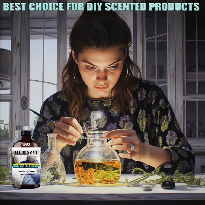 Fresh Linen Essential Oil, Fresh Linen Oil 4 Fl Oz 120ML for Diffuser Humidifier Yoga Cleaning DIY Candle Soap Making MUMAZYL Essential Oils