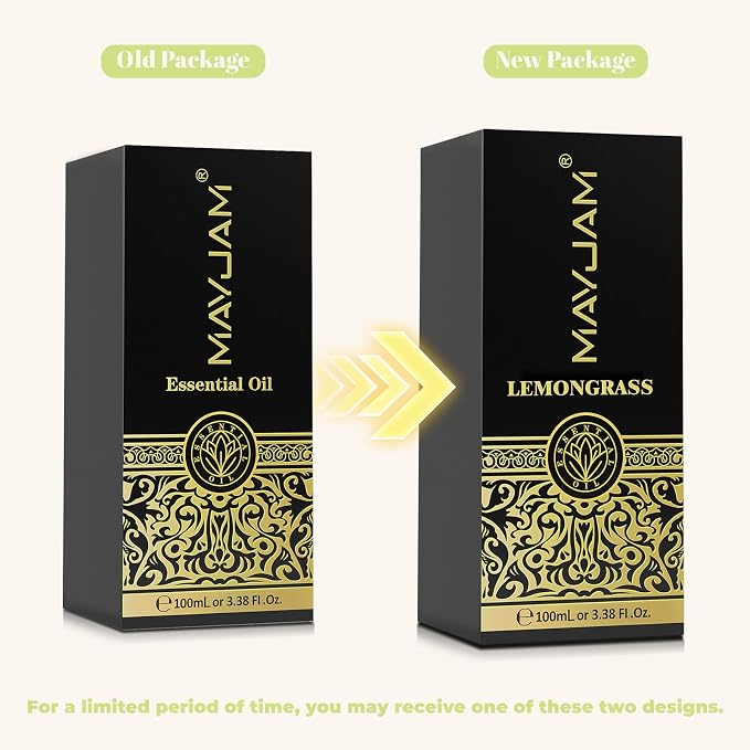 Lemongrass Essential Oil, 3.38fl.oz, MAYJAM Premium Essential Oils with Glass Dropper, Lemongrass Oil for Diffuser, Aromatherapy