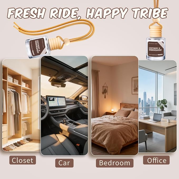 RAINBOW ABBY Car Air Freshener Hanging, Leathery & Sandalwood Fragrance Oil