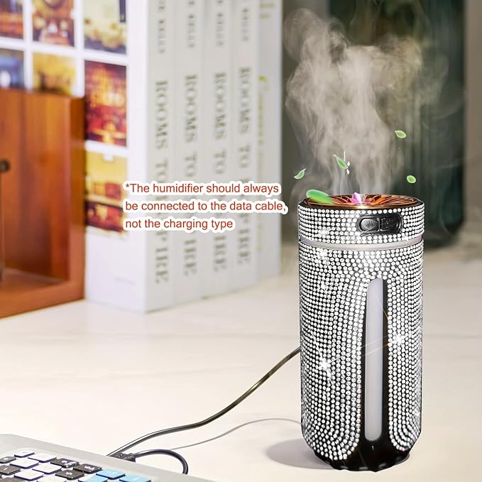 Bling Rhinestone Car Diffuser Humidifier USB Car Essential Oil Car Diffuser Humidifier Aromatherapy Portable Mini Humidifier for Car, Office, Room (Pink)