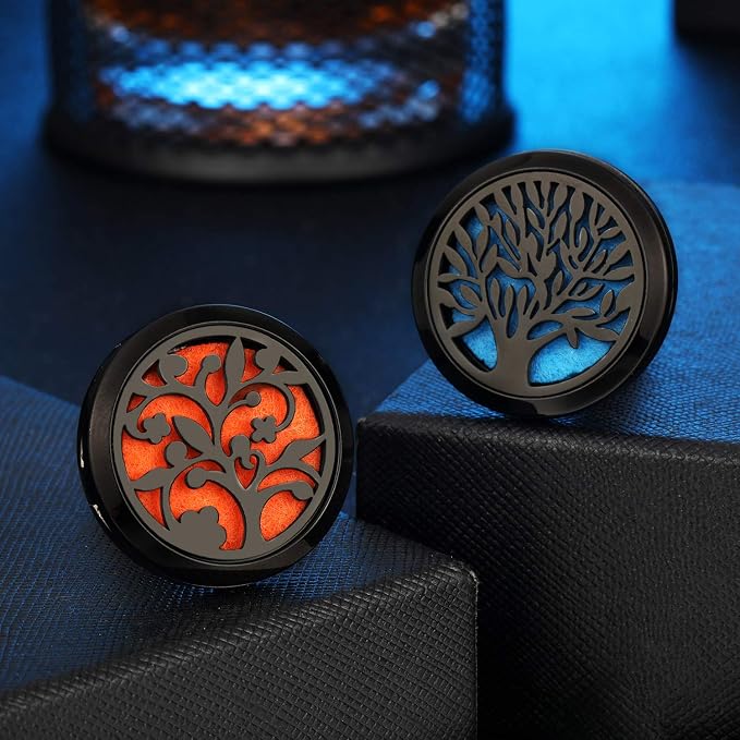 Tatuo 2 Pieces 316l Car Aromatherapy Essential Oil Diffuser Air Freshener Vent Clip with 48 Felt Pad Gift for Women Men Birthday Mother's Day(Tree and Cloud Tree)