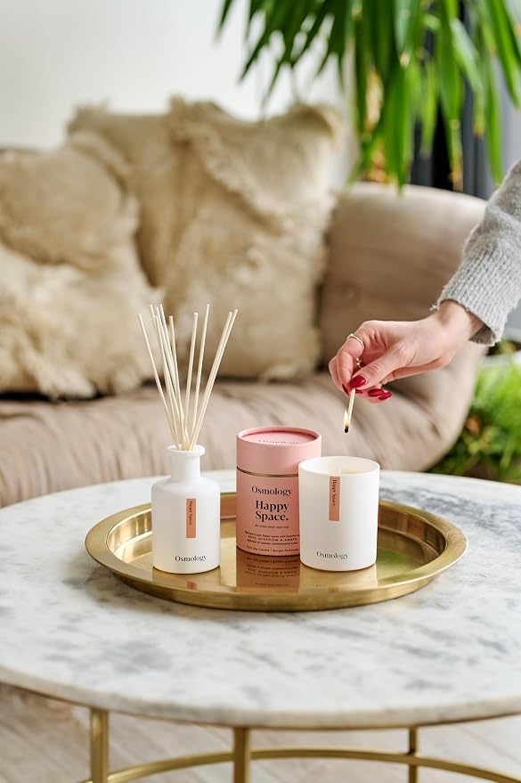 Happy Space Aromatherapy Candle – Rose, Geranium & Jasmine Scented Candle, Plant-Based Wax, Mini 2.5 oz, 15 Hour Burn Time, Uplifting & Relaxation Candle
