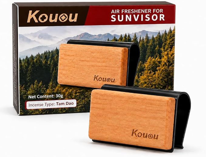 CARORI Sun Visor Car Air Freshener, Wooden Perfume Diffuser Clip, Long Lasting Automotive Fragrance for Vehicle Interior, Tam Dao Scent