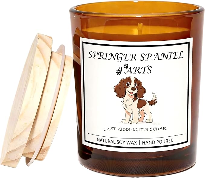 Springer Spaniel Gifts for Women | Birthday Gifts for Mom | Light When Dog Farts Candle | Cedar By Natural Soy Wax | Pet Safe Friendly Memorial Candles for Home Scented Household Essentials