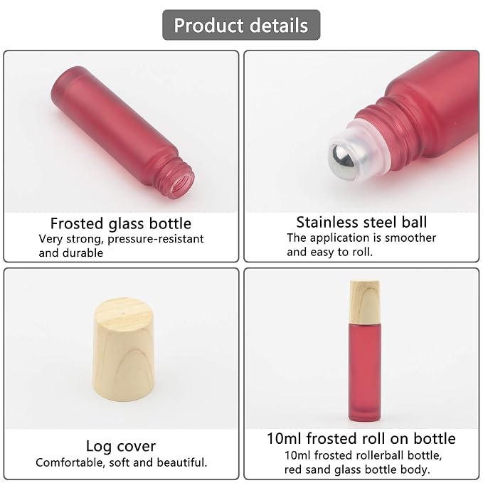 Kesell 10Pcs 10ml Frosted Glass Roller Bottles Vials Containers with Metal Roller Ball and Wood Grain Plastic Cap for Essential Oil Perfume Cosmetic