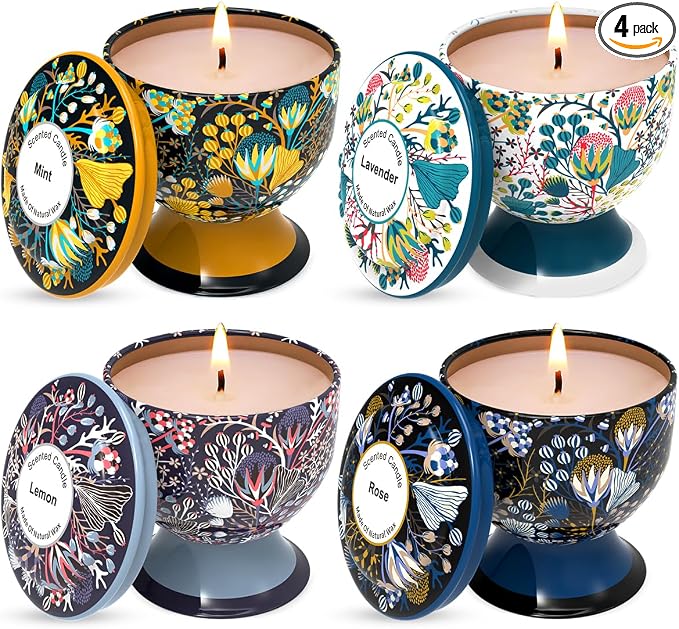 Home Aromatherapy Candle Set, Women's Aromatherapy Candle Birthday Gift Set, 4 Pack 4 oz 120 Hour Long Lasting Soy Candle Gift