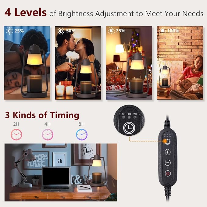 Candle Warmer Lamp with Timer Dimmer - Electric Wax Melt Warmer Lamp for Jar Candles, Vintage Candle Lamp Warmer with 2 Bulbs, for Women Mom, House Warming Gifts New Home Decor