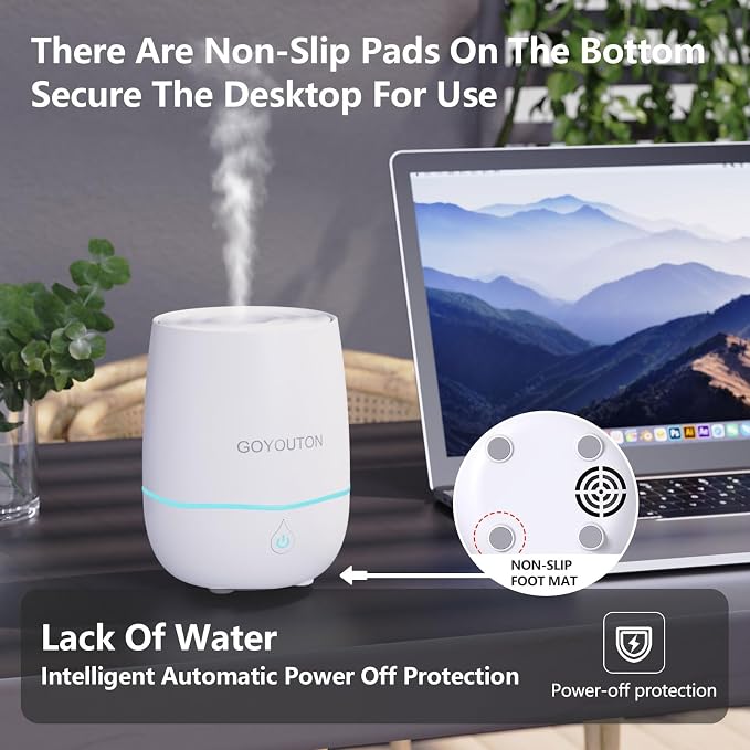 Essential Oil Diffuser, 200ML Diffusers for Home Scent Aromatherapy Diffuser Air Desk Humidifier Oil Diffuser romfor Bedroom Room Office with 7 Color LED Lights Quiet Waterless Auto Shuts-off (White)