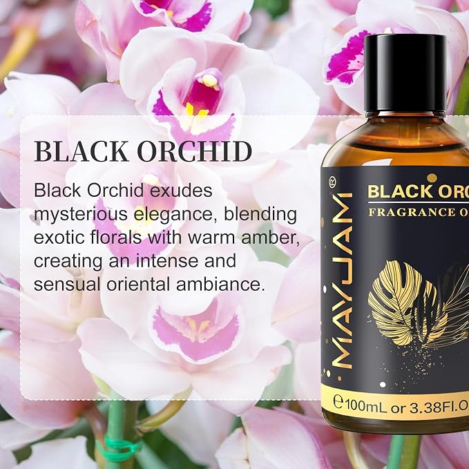 MAYJAM 100ML/3.38FL.OZ Black Orchid Fragrance Oils with Glass Dropper, Essential Oils for Diffusers, Long Lasting Scented Oils for Soap Candle Making