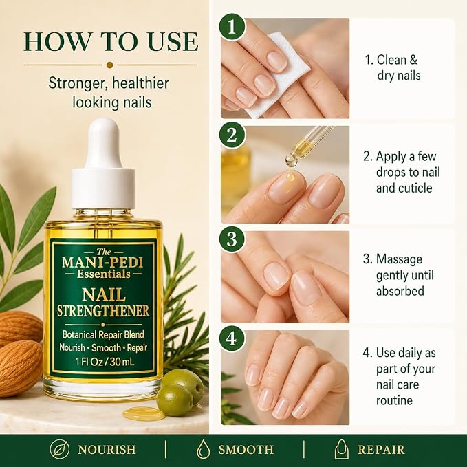 TMPE Nail Strengthener Oil for damaged, brittle nails. Keratin Repair Blend with nourishiment of Jojoba, Almond & Tea-Tree Oils. Helps Nails grow longer & stronger - 1 fl oz