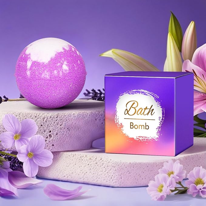 Birthday Gifts Set for Women Her Mom Wife Girlfriend Friend - Purple Self Care Spa Relaxation Gift Basket Set with Novelty Stainless Steel Coffee Tumbler, Lavender Candle, Bath Bomb