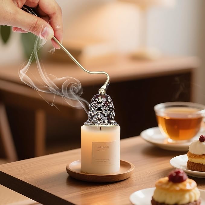 Elegant Royal-Style Candle Snuffer with Pearl Inlay, Candlesnuffers Wick Snuffer Candle Accessory for Putting Out Extinguish Candle (Coffee)