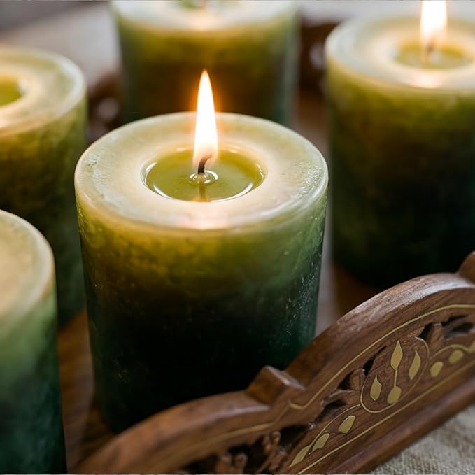 Aroma Naturals Votive Candles Essential Oil with Juniper Spruce and Basil, Evergreen Holiday, 6 Count