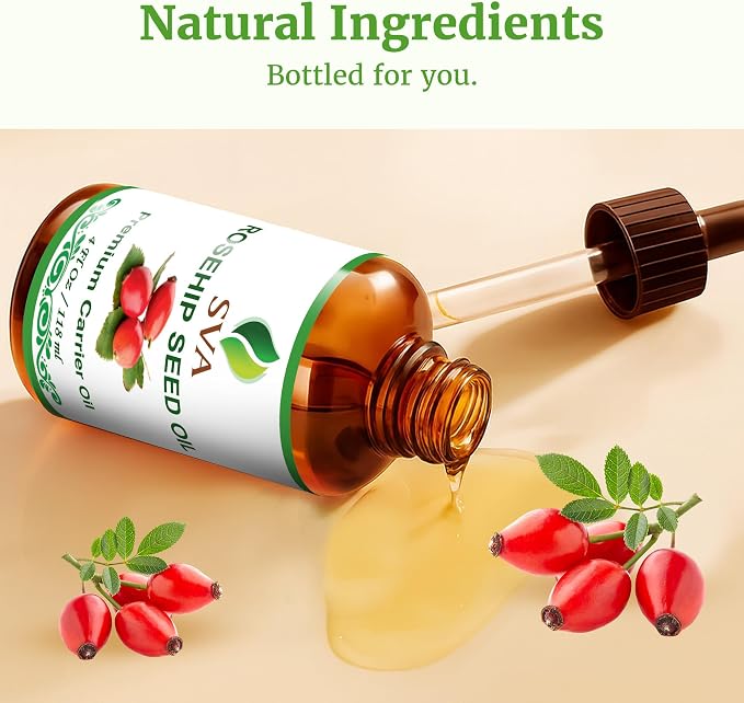 SVA Rosehip Seed Oil - 4 Fl Oz – 100% Natural & Cold Pressed - for Face, Skin Care, Hair Care, Scalp Massage & Body Massage – Carrier Oil with Dropper