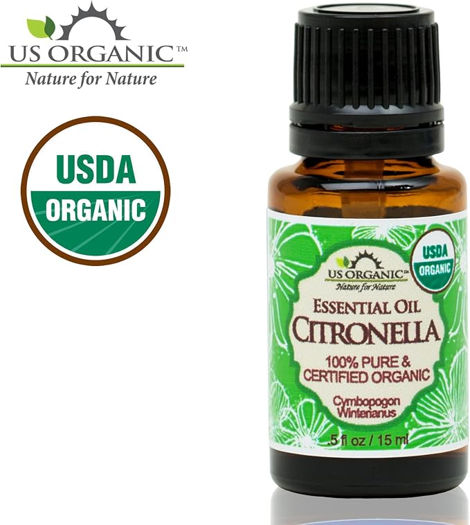 US Organic Citronella Essential Oil, USDA Certified, 100% Pure, 15 ml, Improved caps and droppers – Used for Skin Care, Many DIY Projects Like Candle Making and Much More