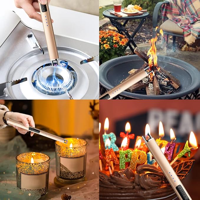 ARECTECH Electric Candle Lighter with Type-C Cable Rechargeable Plasma Arc Lighter for Candle Camping Kitchen Stove Birthday Gift for Man Women Wife Gold