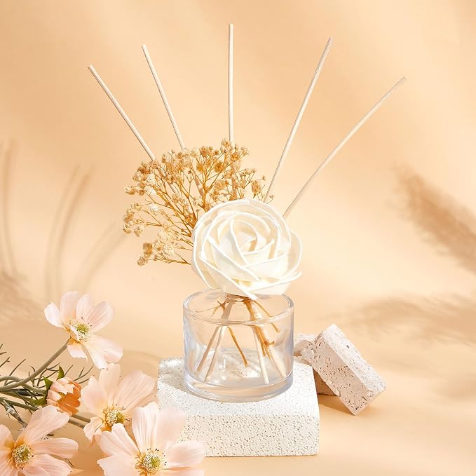 Daifunli 11 Pcs Flower Reed Diffuser Set Include Sola Flowers Diffuser Sticks with 5oz Empty Design Bottles Fragrance Rice Paper Natural Flower for Bedroom Office Bathroom Shelf Decor Gift(Elegant)