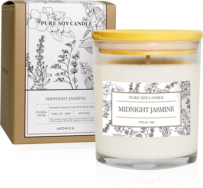 Aronica Jasmine & Magnolia Scented Soy Candles - White Floral Candle Gift for Women, Spring & More