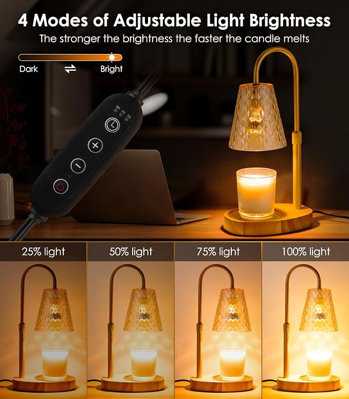 Vanranger Candle Warmer Lamp with Timer - Adjustable Height Dimmable Warmer Candle Lamps Candle Warmer Lamp Wax Melt Warmer with 2Bulbs for Women Christmas Birthday Gifts