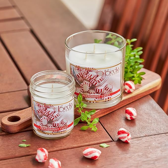 8oz Peppermint Candles for Home, Peppermint Candy Cane Scented Candle, Coconut Soy Wax Scented Candles, Gift for Women & Men