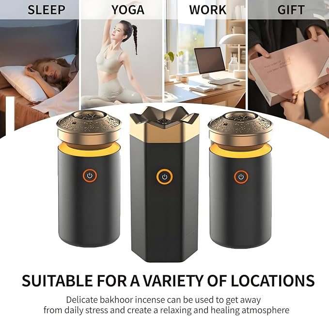 Luxury Electric Bakhoor Burner 2025 Portable USB Type-C Rechargeable Mini Incense Diffuser Arabic bakhoor Muslim Incense Holder for Car and Home,D Black